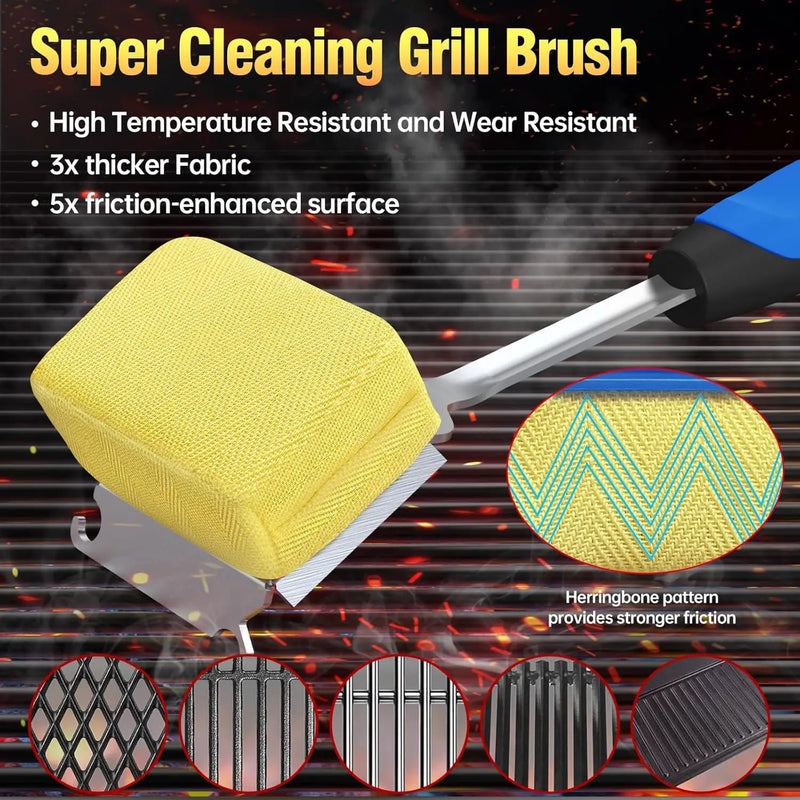 Grill Brush Bristle Free for Outdoor Grill, Steam Grill Cleaning Brush Replaceable BBQ Cleaner Brush Head,Extended Handle, Safe Grill Brush with Scraper for Cast Iron Stainless-Steel Grates, Blue by GreenHaven Gardens