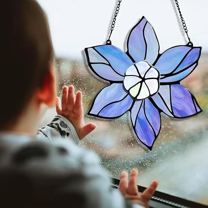 Stained Glass Window Hanging - Double-Layered Flowers Stain Glass Decoration Sun Catchers Indoor Window,Floral Suncatcher Gift for Mom Grandma Nana Aunt by GreenHaven Gardens