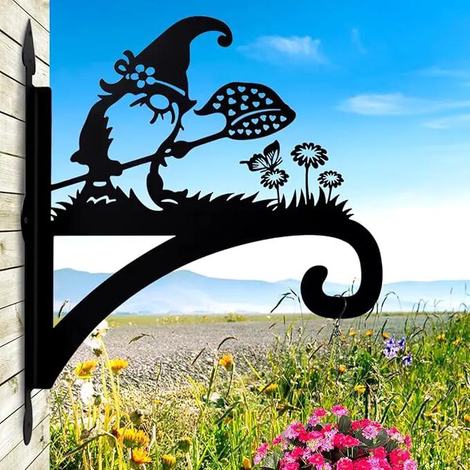 Plant Hangers Outdoor Heavy Duty Iron Decorative Gnome Silhouette Pot Hangers for Plants 11 inch Hanging Plant Bracket Wall Plant Hanger for Bird Feeder Flower Pot Lantern Wind Chimes by GreenHaven Gardens