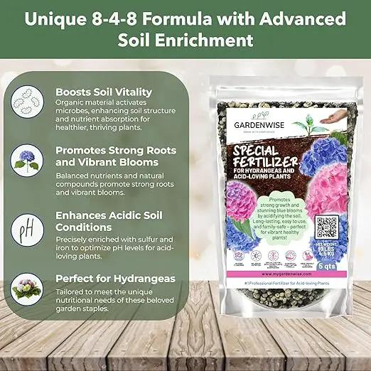 Slow Release Hydrangea Fertilizer with Iron & Sulfur – Indoor & Outdoor Soil Acidifier for Miracle Growth (1/2 qt) by GreenHaven Gardens