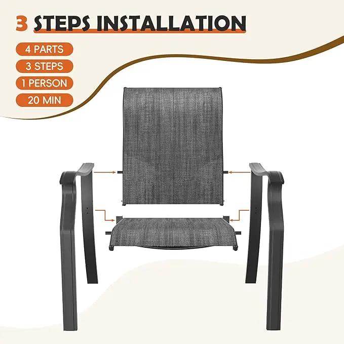 UDPATIO Outdoor Dining Chairs Set of 4, High Back Wide Seat Patio Furniture Chairs with All Weather Breathable Textilene, for Lawn Garden Backyard, Dark Grey by GreenHaven Gardens