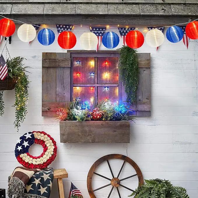 25FT Red White Blue Lantern String Lights Plug in, Large Lantern 4th of July Decor Lights with 10 G40 LED Bulbs, Chinese Hanging Outdoor Patio Lanterns for Independence Day Memorial Patriotic Party by GreenHaven Gardens