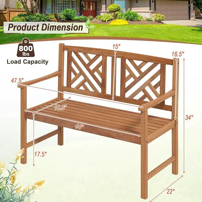 Giantex Outdoor Wooden Garden Bench - 2-Person Acacia Wood Loveseat with Armrests, Backrest, 800lbs Capacity, Patio Park Bench for Backyard, Front Porch Bench (Non-Foldable) by GreenHaven Gardens