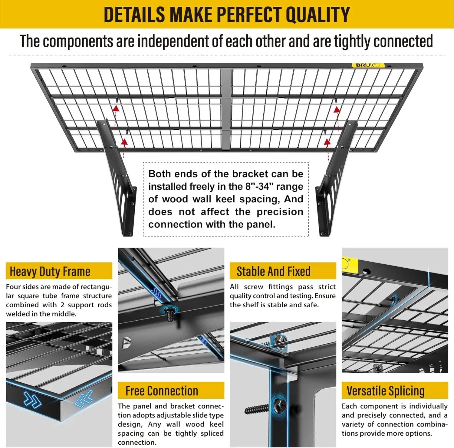 2x3ft Adjustable Rail Wall Garage Storage Shelf, for Tool Room, Storage Room, Store Supermarket Wall Storage Shelving Rack (4 Pack-Black) by GreenHaven Gardens