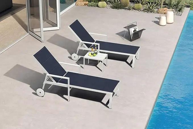 PURPLE LEAF Outdoor Chaise Lounge Set Adjustable Sunbathing Recliner with Armrest and Side Table for Poolside Beach Outside Patio Aluminum Chaise Lounger Navy Blue by GreenHaven Gardens