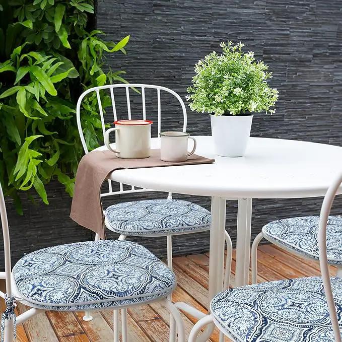 Indoor/Outdoor Chair Cushions 16x17 Inch, Patio Chair Cushions with Ties, All Weather Seat Cushions for Patio Furniture Home Garden Chair Use, Set of 2,Medallion Blue by GreenHaven Gardens