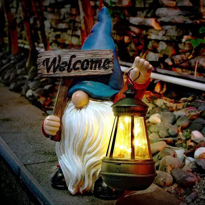 Garden Gnome Outdoor Decoration Solar Gnomes Statue with Lantern LED Lights,Terrace Courtyard Lawn Patio Porch Decoration Christmas Housewarming Gift for Woman Mom, Gnome Blue by GreenHaven Gardens