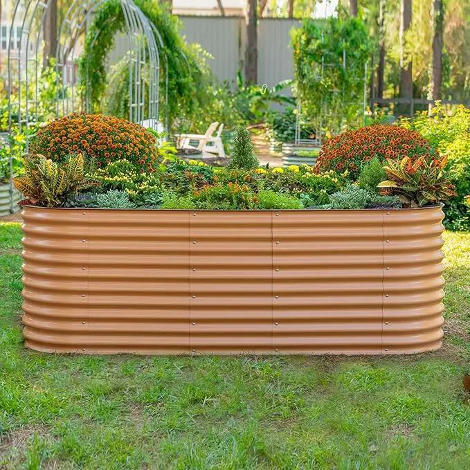 Vego garden 32" Extra Tall Raised Garden Bed Kits, 6 in 1 Modular Raised Planter Box for Vegetables Flowers Fruits Oval Metal Raised Garden, Terra Cotta by GreenHaven Gardens