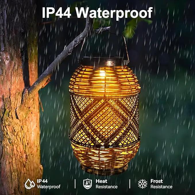 2 Pack Solar Lanterns Outdoor Waterproof,Rattan with Metal Hanging Solar Lights Boho Lanterns Decorative Lights with Handle for Patio Pathway Courtyard Tree Garden Yard Fence by GreenHaven Gardens