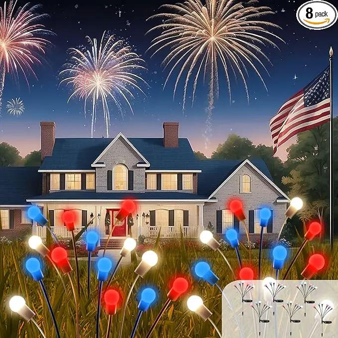Red White and Blue Solar American Flag Firefly Lights, 8 PK Firefly Light 4th of July Patriotic Solar Outdoor Lights Waterproof, Independence Day Patriotic Decor for Garden Yard Decorations by GreenHaven Gardens