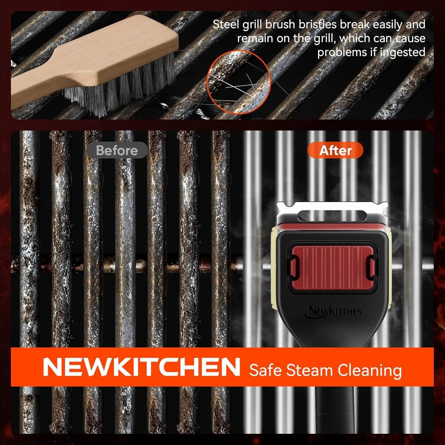 Grill Brush Bristle-Free Steam Cleaning, BBQ Brush Replaceable Heat-Resistant Kevlar Head with Grill Scraper Safe Barbecue Grill Cleaner for All Grill Types (2 Pack Cleaning Head) by GreenHaven Gardens