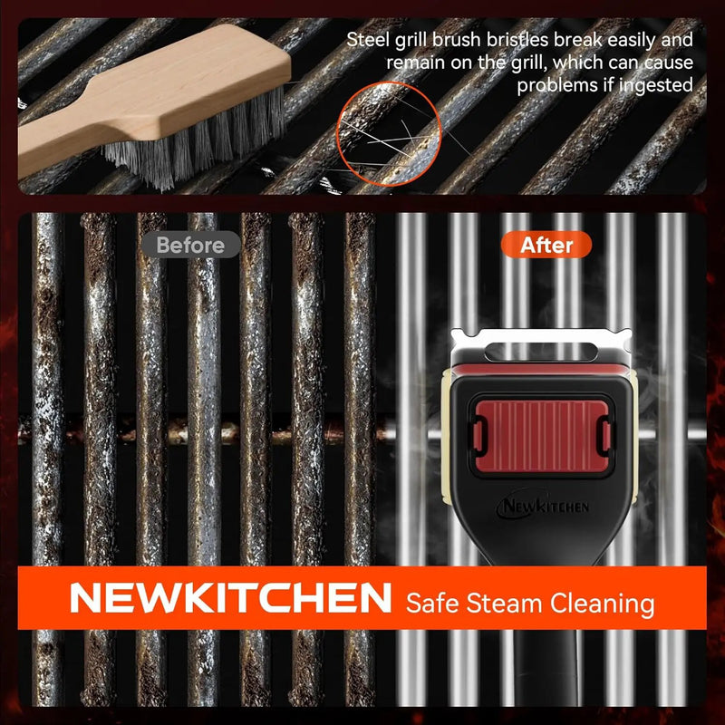 Grill Brush Bristle-Free Steam Cleaning, BBQ Brush Replaceable Heat-Resistant Kevlar Head with Grill Scraper Safe Barbecue Grill Cleaner for All Grill Types (2 Pack Cleaning Head) by GreenHaven Gardens