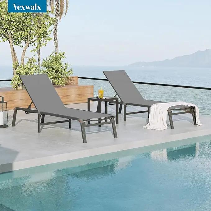 Pool Lounge Chairs Set of 3 (2 Chairs and 1 Side Table), Foldable Aluminum Chaise Lounge Outdoor with 5 Positions Recliner - Free Assembly - Patio Chaise Lounge Chair for Poolside, Yard by GreenHaven Gardens