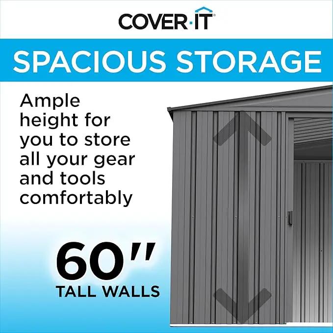 Cover It 6' x 4' Galvanized Steel Outdoor Storage Shed with Pent Roof and Lockable Sliding Doors, Weather-Resistant Steel Storage Shed for Backyards, Gray by GreenHaven Gardens