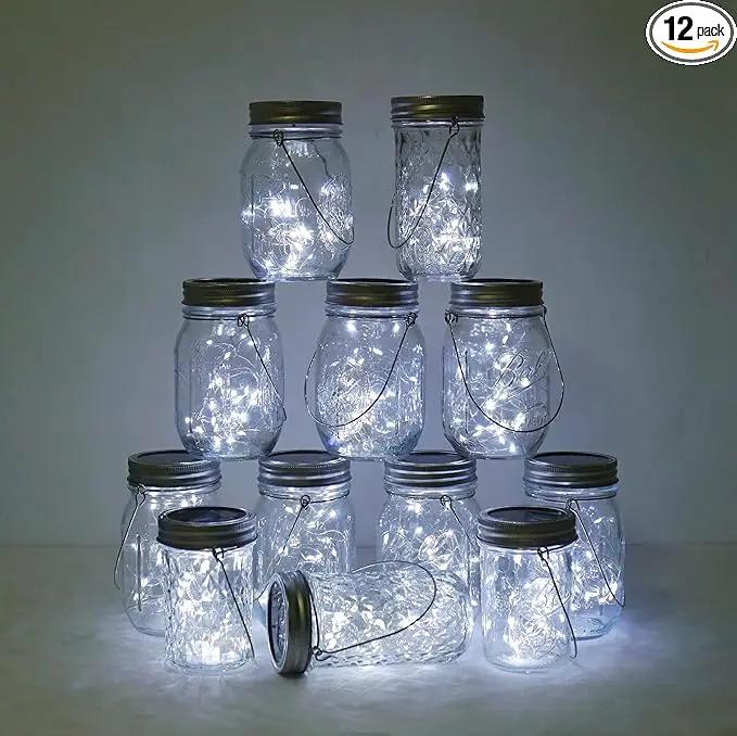 Decorman Solar Mason Jar Lights, 12 Pack 30 LED Fairy Star Firefly String Lids Lights with 12 Hangers for Patio Yard Garden Party Wedding Christmas Decoration(Jars Not Included) (12 Pack, Cool White) by GreenHaven Gardens