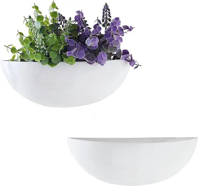 MyGift White Ceramic Wall Planters for Indoor Plants, Half Bowl Hanging Vase, Wall Mounted Succulent Planters, Set of 2 by GreenHaven Gardens