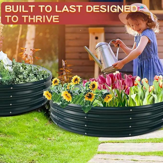 Durable Round Steel Raised Garden Bed Painted for Planting Vegetable/Herbs/Flowers/Trees at Backyard/Garden,or Baby Chicken,Christmas Tree Fence (Dark Green, 47 in Diameter x 12 in high) by GreenHaven Gardens