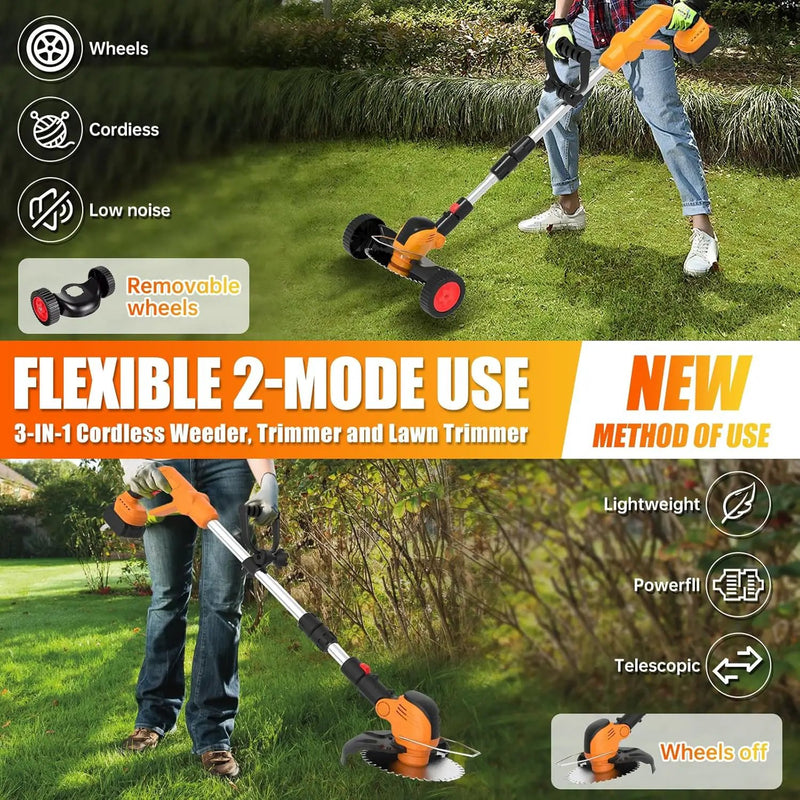 Electric Weed Wacker Eater Cordless String Trimmer Battery Powered, 21V/4000mAh Grass Trimmer Battery Operated Brush Cutter, 3 in 1 Lightweight Weed Trimmer/Lawn Edger/Trimmer Edger for Yard Garden by GreenHaven Gardens