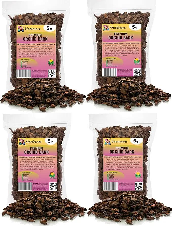 Premium Grade New Zealand Pinus Radiata Bark by Gardenera - 20 Quart - Organic Hand Mixed New Zealand Pine Bark for Orchids - Medium Chips 9-12mm - 4 Bags of 5 Quart by GreenHaven Gardens