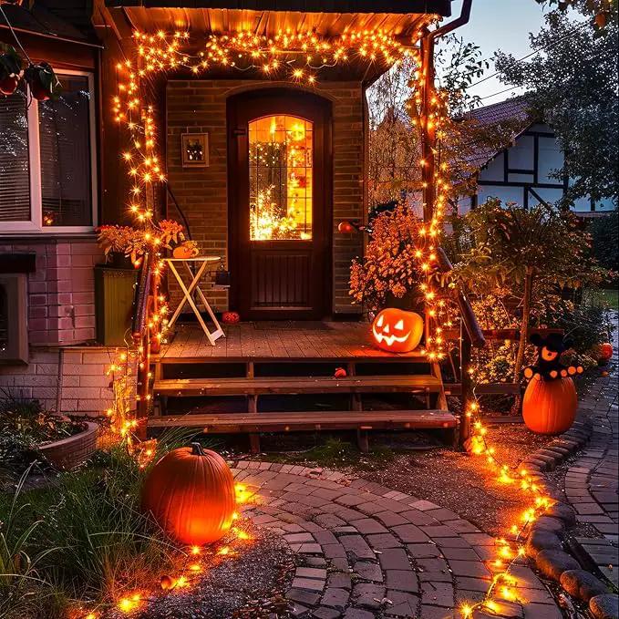 JMEXSUSS 2 Pack Orange Halloween Lights: 100 LED 33ft Solar Halloween Lights Outdoor Waterproof - 8 Modes Orange Lights for Halloween Outside Tree Gardens Party by GreenHaven Gardens