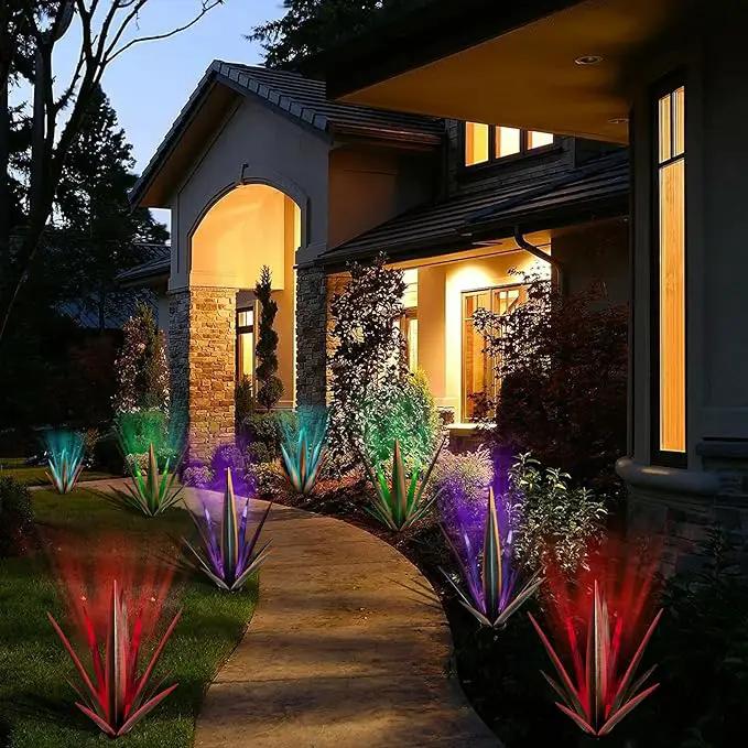 Large Tequila Rustic Sculpture, Rustic Metal Agave Plants for Outdoor Patio Yard, Home Decor Hand Painted Metal Agave Garden Yard Statue, Outdoor Lawn Ornaments (Black - L (W/Solar Light)) by GreenHaven Gardens