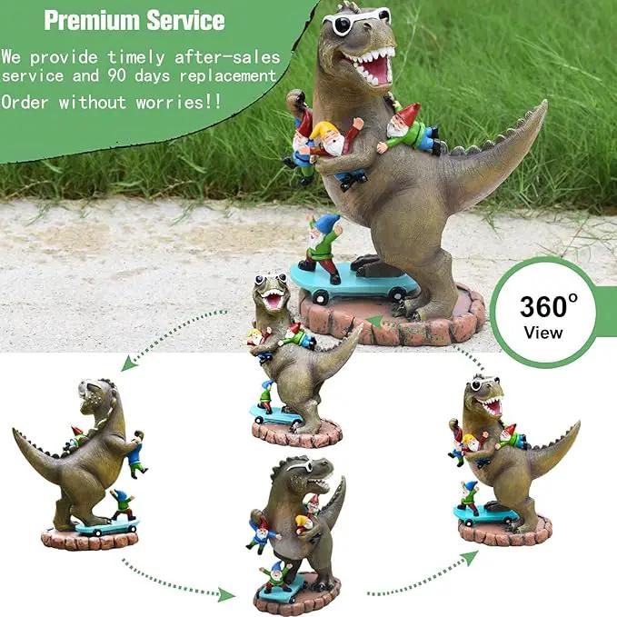 Garden Statue Outdoor Decoration, Cool Dinosaur Play Skateboard with Gnomes Figurines, Indoor Outdoor Decor Art for Patio Lawn Yard, Housewarming Garden Gift… by GreenHaven Gardens