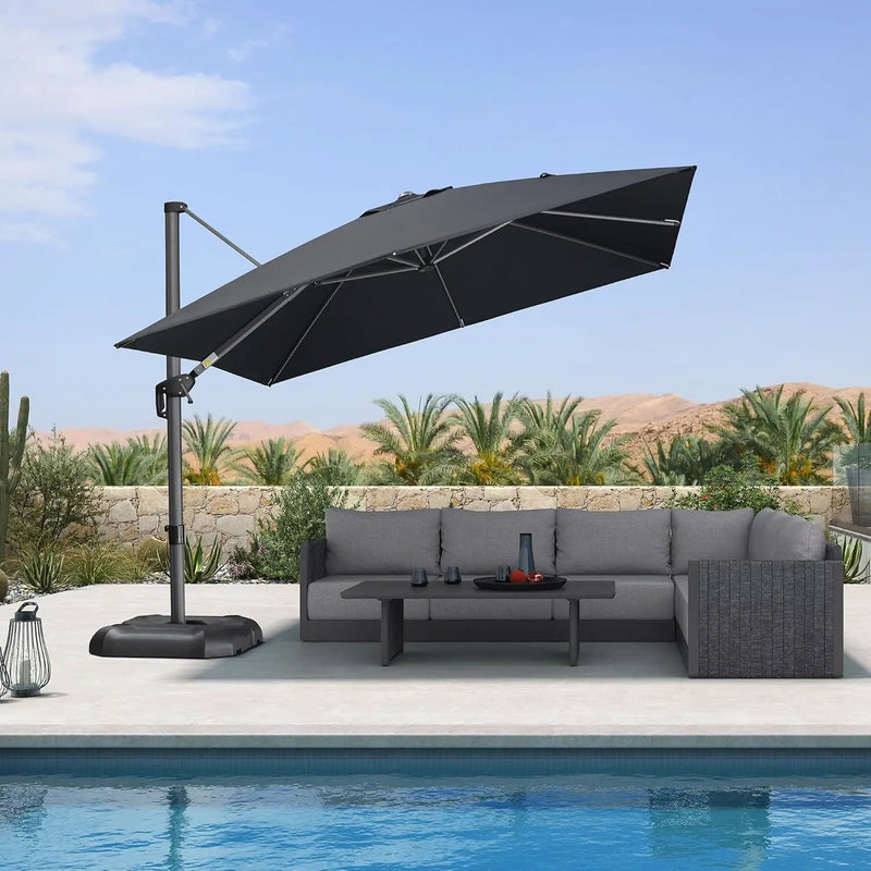 PURPLE LEAF 10 Feet Patio Umbrella Outdoor Cantilever Square Umbrella Aluminum Offset Umbrella with 360-degree Rotation for Garden Deck Pool Patio Black by GreenHaven Gardens