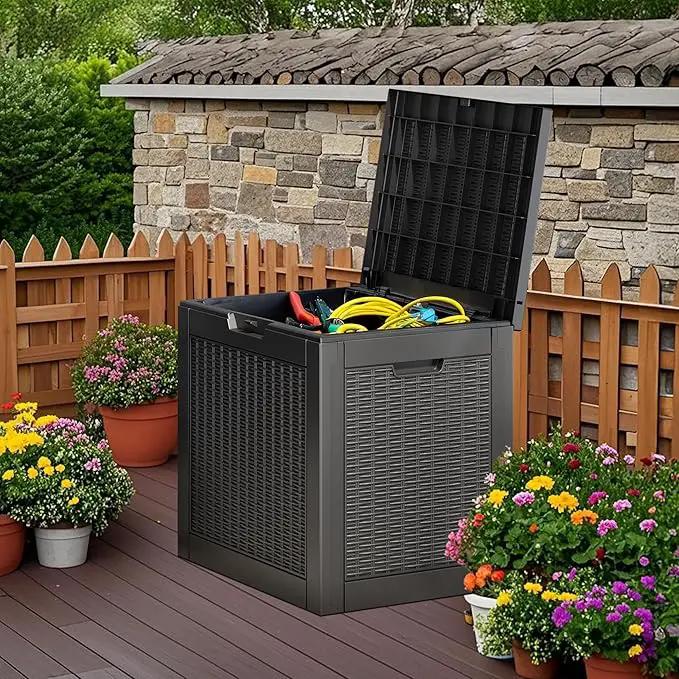 NUNU LAB 30 Gallon Waterproof Outdoor Storage Box, Lockable Resin Deck Box Bench for Patio Cushions, Garden Tools, Pool Accessories & Package Deliveries – Black by GreenHaven Gardens