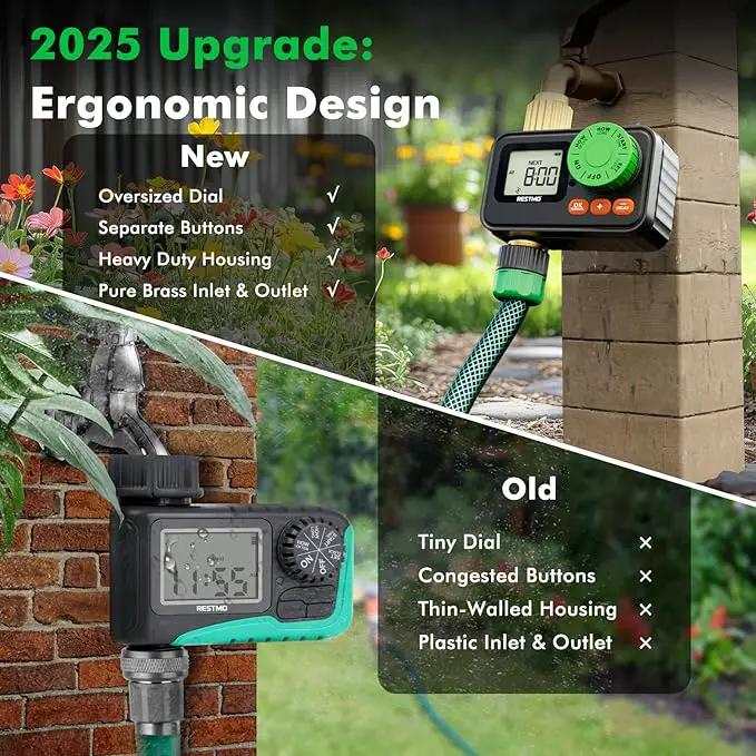 RESTMO RF Remote Controlled Sprinkler Timer with Brass Inlet & Outlet, Programmable Water Timer for Garden Hose, Automatic | Manual | Rain Delay for Outdoor Faucet, Drip Irrigation and Lawn Watering by GreenHaven Gardens