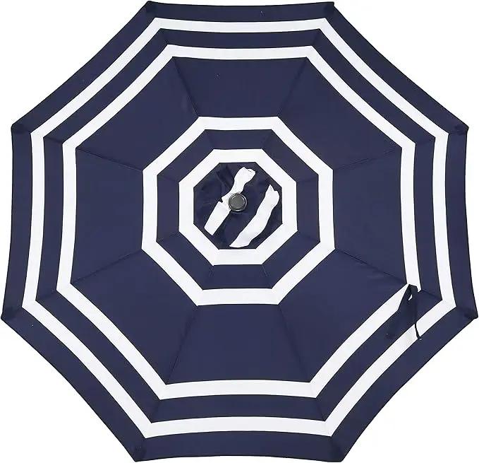 Sunnydaze Outdoor Patio Umbrella - Polyester Table Market Umbrella with Push-Button Tilt and Crank - 8 Sturdy Ribs - Navy Blue Stripe - 9ft by GreenHaven Gardens