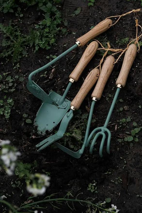 Barebones Triangle Hoe - Stainless Steel Blade Japanese Gardening Tools for Weeding Long Handle and Hand Hoe (Ash/Mint) by GreenHaven Gardens