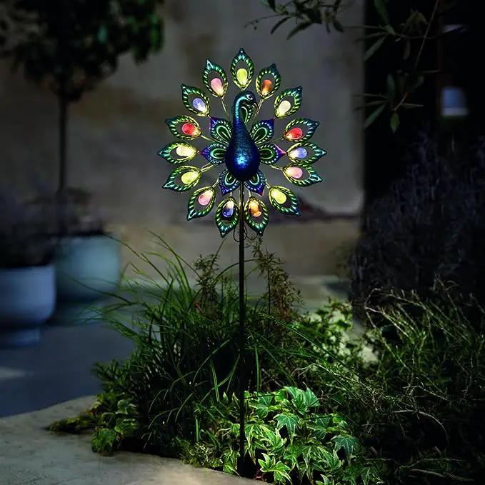 Outdoor Wind Spinner, Solar Garden Lights Metal Peacock Garden Decor,Solar Stake Lights Decorative for Patio Pathway Yard Decoration Mothers Day Ideal Gifts（Peacock Opens its Tail） by GreenHaven Gardens