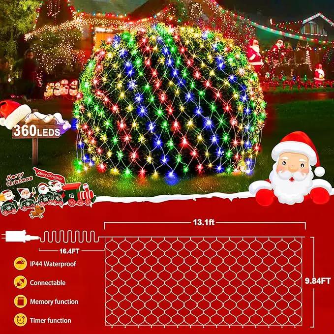 KNONEW 2-Pack 360 LEDs Christmas Net Lights 13ft x 9.8ft Outdoor Mesh Lights Connectable Waterproof 8 Modes & Timer Plug-in Net Fairy Lights for Bushes Garden Party Wedding Holiday,Multicolor by GreenHaven Gardens