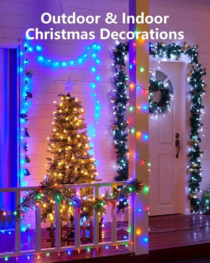 Brightown Solar Christmas Snowflake String Lights 100 LED 39 FT Outdoor Waterproof Fairy Lights with 8 Lighting Modes for Wedding, Party, Tree, Room, Garden, Patio, Yard, Home, Blue & White by GreenHaven Gardens