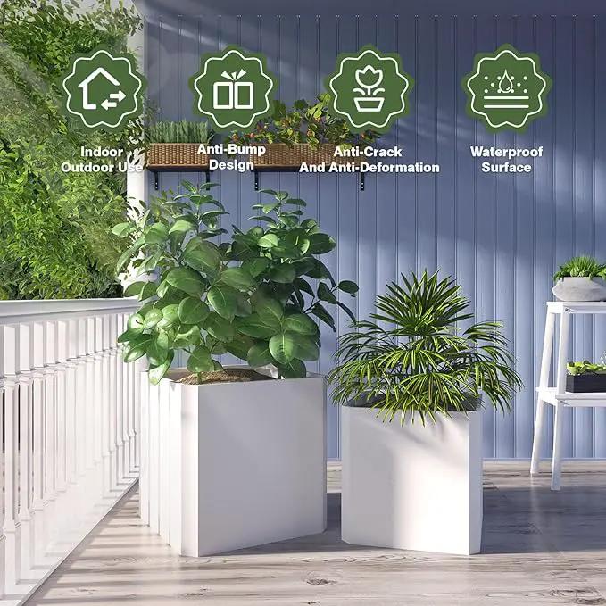 Steel Planter Box-20"x20"x20"-Large Square Planter Box-Outdoor Indoor-Cube Steel Planter Heavy Duty White Metal Planter Flower Pot Commercial Residential for Home Garden Porch Hotel Patio