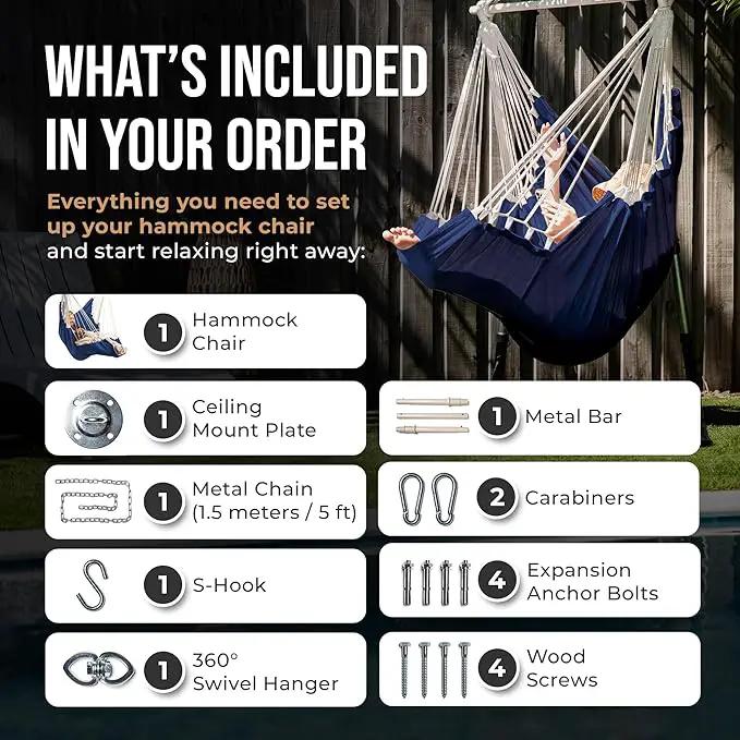 Hanging Hammock Chair Swing – Hanging Chair Outdoor & Indoor - Hammock Swing Chair – Quick & Easy Setup with Hardware Kit – Durable & Spacious Full Body Support – Holds 440 Lbs by GreenHaven Gardens
