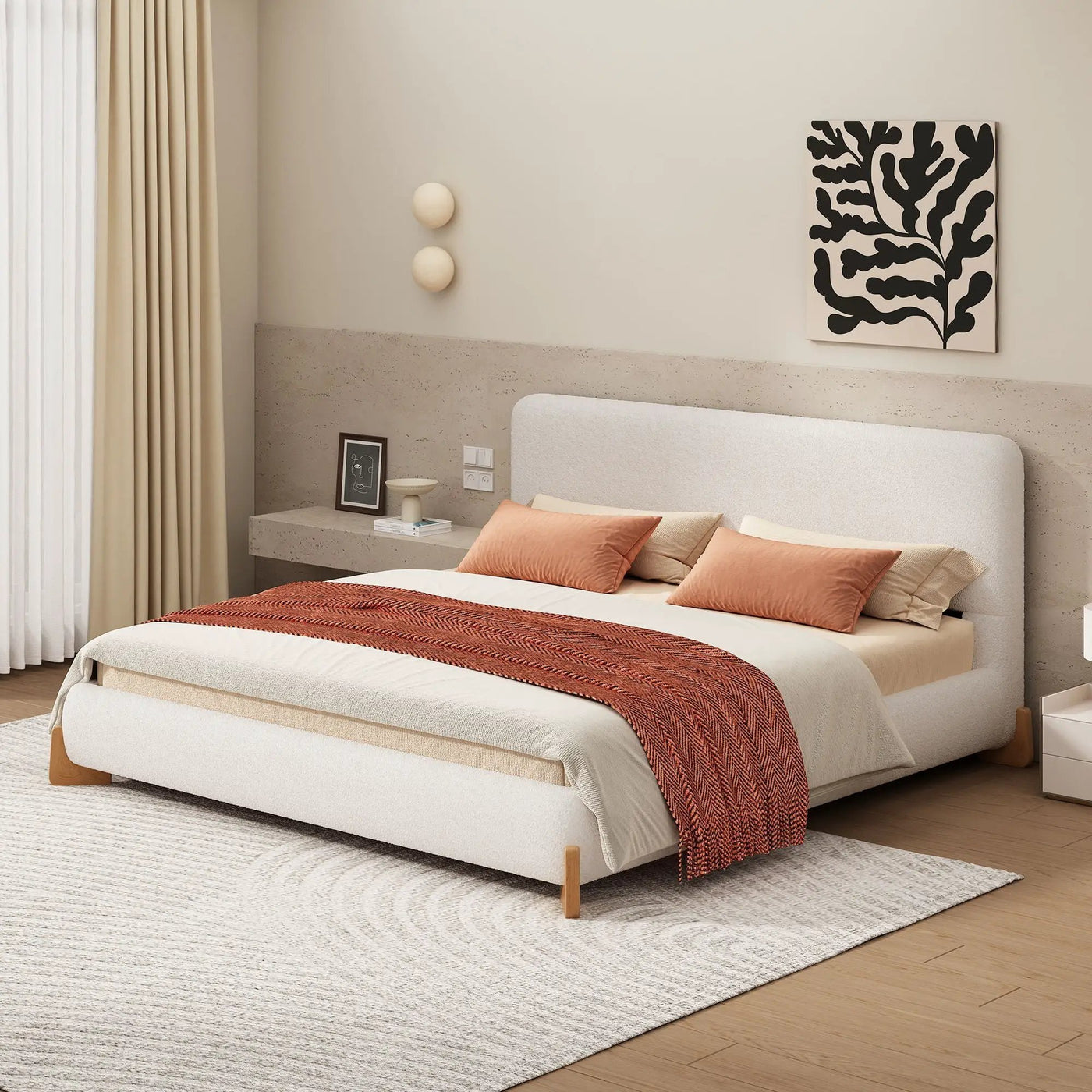 Elegant Boucle Upholstered Bed With Solid Wood Feet by HouseOfZazla