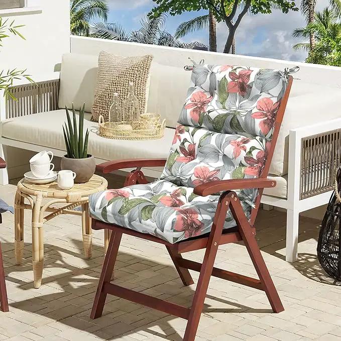 LVTXIII Outdoor Seat/Back Chair Cushion Patio Tufted High Back Cushion, Seasonal Replacement Rocking Chair Cushion with Ties (22” W x 20D”, Set of 2, Clemens Noir Pink) by GreenHaven Gardens