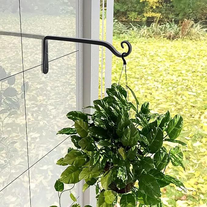 Gtongoko 2 Pack 10 Inch Plant Hangers Outdoor Metal Hanging Plant Bracket Bird Feeder Wall Hooks for Hanging Flower Basket, Wind Chimes, Solar Lanterns, Black by GreenHaven Gardens