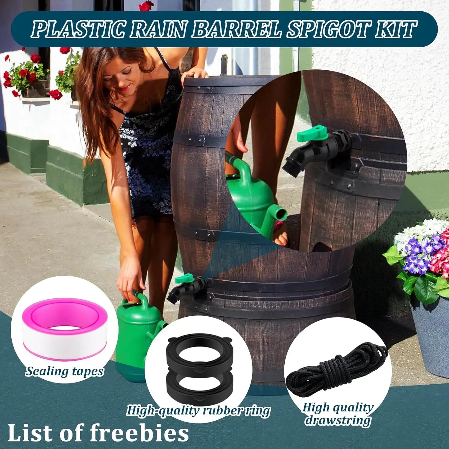 Plastics Rain Barrel Spigot Kit High Flow Valve Core Water Tank Faucet+PVC Bulkhead Fitting 1/2" NPT to 3/4" GHT Rain Barrel Spigot for Plastic Bucket Rainwater Drum Container Downspout Collector in by GreenHaven Gardens