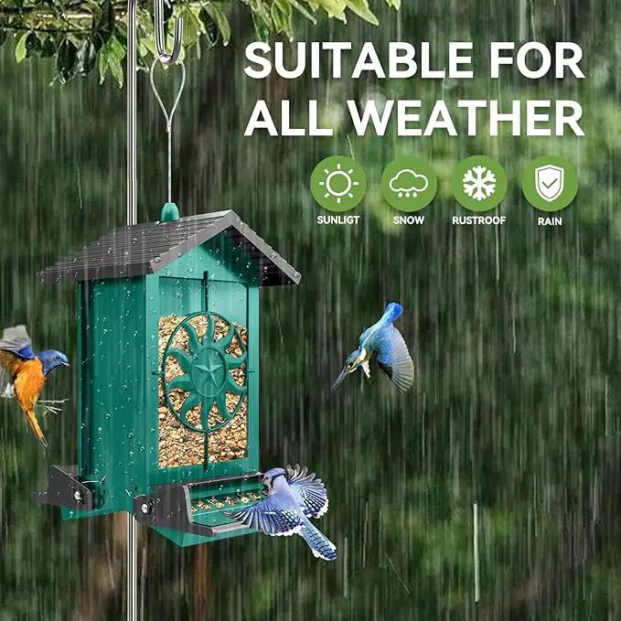 Squirrel Proof Bird Feeders for Outdoors, 5LBS Large Capacity Metal Wild Bird Feeder with Bilateral Weight-Activated Perches, Anti Squirrel Bird Feeders for Outside Finch, Cardinal, Blue Jay (Green) by GreenHaven Gardens