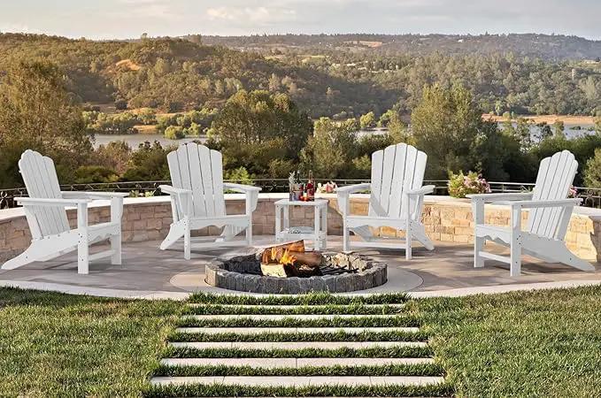 KINGYES HDPE Adirondack Chair, Classic All-Weather Outdoor Patio Adirondack Chair, White by GreenHaven Gardens