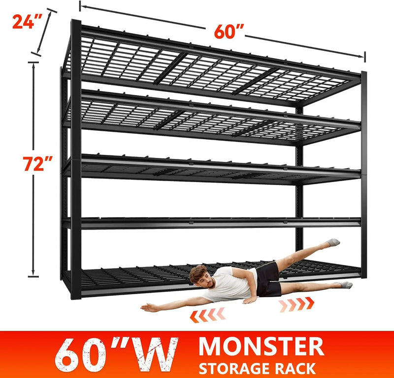 REIBII 60" W Garage Shelving Heavy Duty Metal Shelving 3000LBS Storage Shelves Adjustable Metal Shelves for Storage Industrial Garage Shelves for Warehouse Basement 60" W x 24" D x 72" H 2 Pack by GreenHaven Gardens