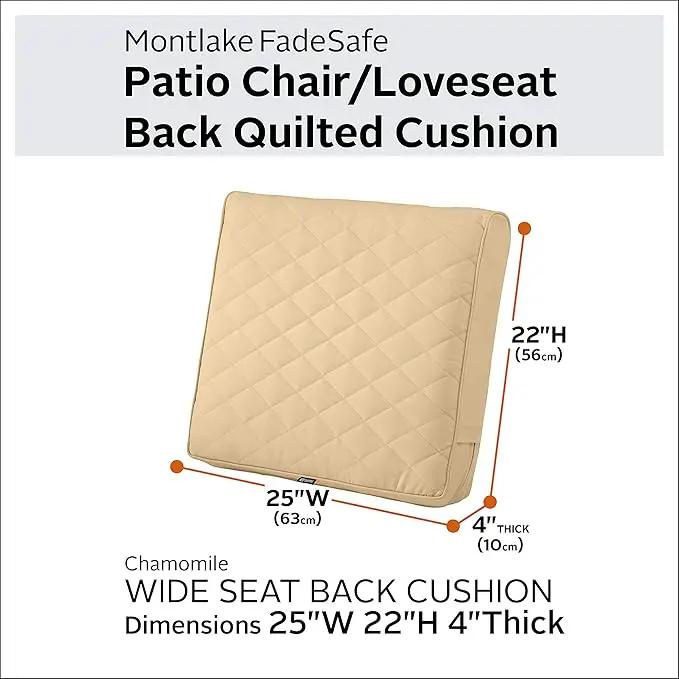 Classic Accessories Montlake FadeSafe Water-Resistant 25 x 22 x 4 Inch Wide Back Patio Quilted Lounge Cushion, Chamomile by GreenHaven Gardens