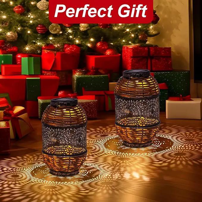 2 Pack Solar Lanterns Outdoor,Rattan with Metal Decorative Garden Hanging Lanterns Waterproof Christmas Gifts for Women LED Light with Handle for Table,Patio,Pathway,Pergolas,Tree,Yard,Fence,Hook by GreenHaven Gardens