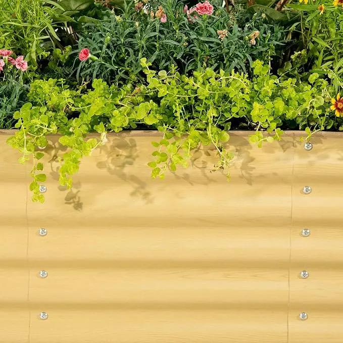 Vego garden Raised Garden Bed Kit, 17" Tall 10 in 1 Modular, Metal Planter Box for Vegetables, Flowers, Herbs, Sunlit Oak by GreenHaven Gardens