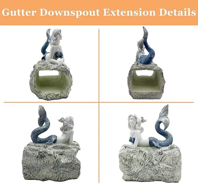 Mermaid Statue Garden Rain Downspout Diverter, Decorative Gutter Extension, Splash Block, Eco-Friendly Resin Downspout Extension,Perfect Rain Diverter for 3"x4" Downspouts (10.6 in) by GreenHaven Gardens