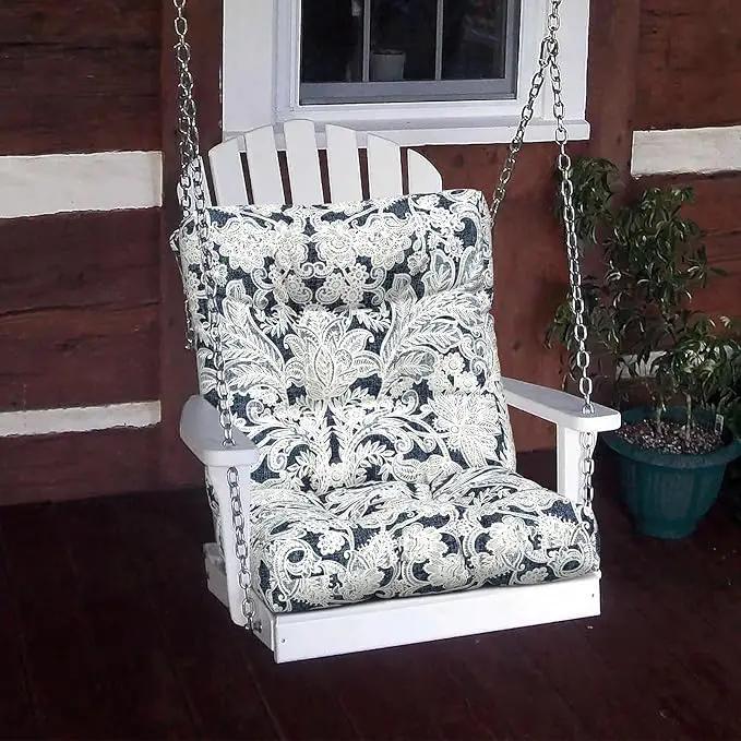 LVTXIII Outdoor Low Back Chair Cushions, Seasonal Replacement Adirondack Chair Cushion with Ties, Patio Waterproof Seat Cushions for Home Garden Use, 21 W x 21 D, Set of 2, Damask Lapis by GreenHaven Gardens