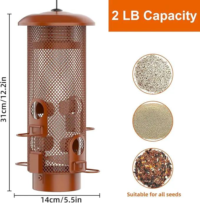 Metal Squirrel Proof Bird Feeder,Bird Feeders for Outdoors,Weight Activated Squirrel Proof Wild Bird Feeders with Finch Cardinal Chickadee,Large Capacity,Weatherproof and Durable,Reddish Brown by GreenHaven Gardens