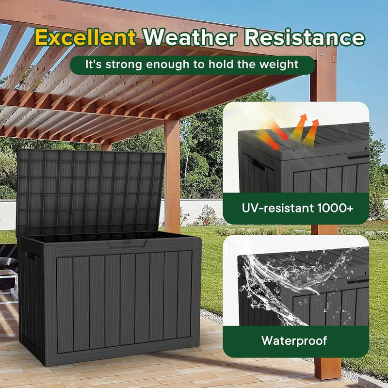 45 Gallon Waterproof Large Resin Deck Box Indoor/Outdoor Lockable Storage Container and Seating for Garden, Pool, and Patio (45 Gallon, Black) by GreenHaven Gardens